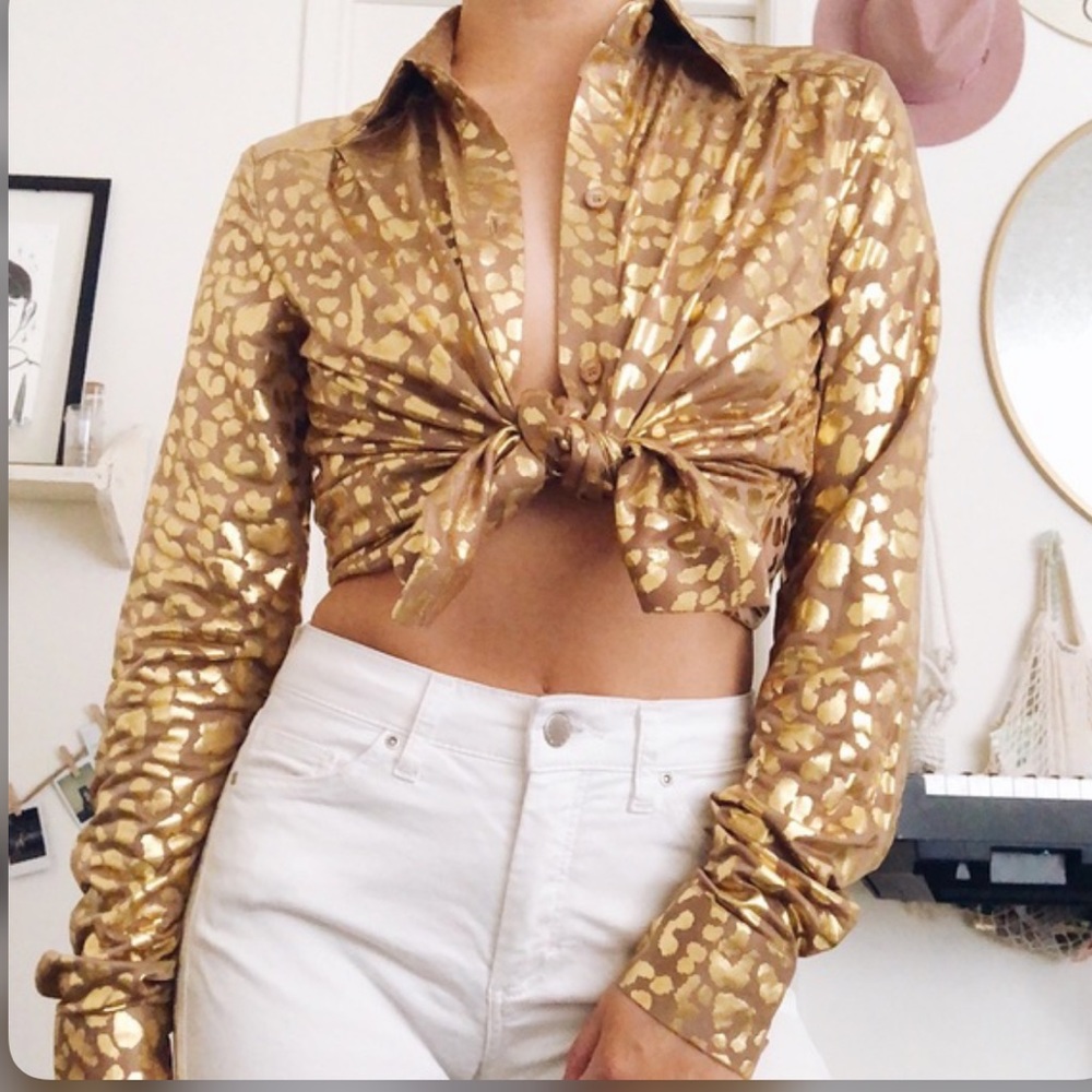 Choosy gold lapped button down shirt.